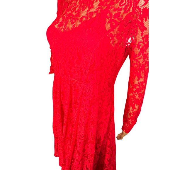 Free People Women Layered Lace Babydoll Dress Red Small Fairycore Romantic Boho - Picture 6 of 13